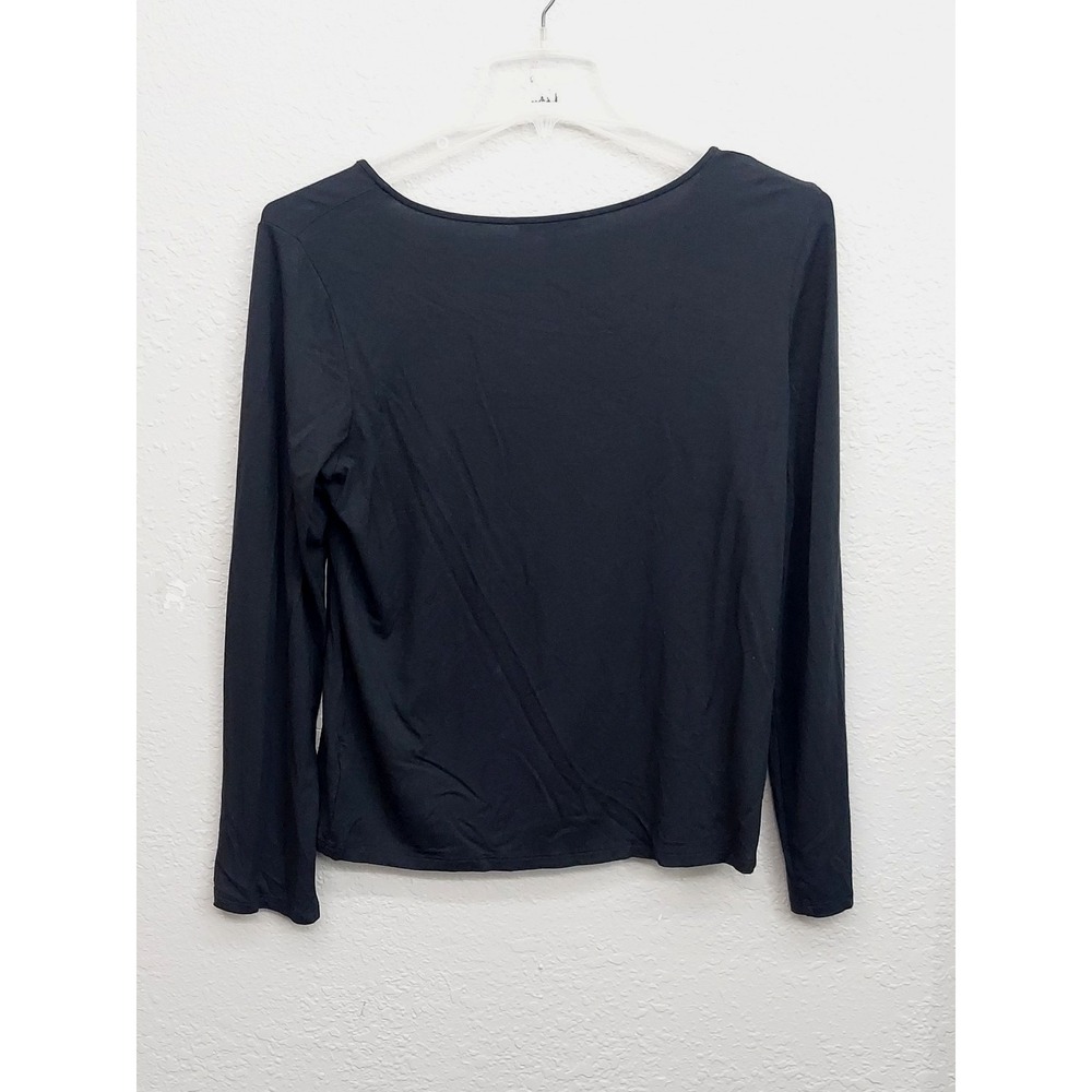 Eileen Fisher Top Large Black Long Sleeve Round Neck Stretch Minimalist - Picture 2 of 9